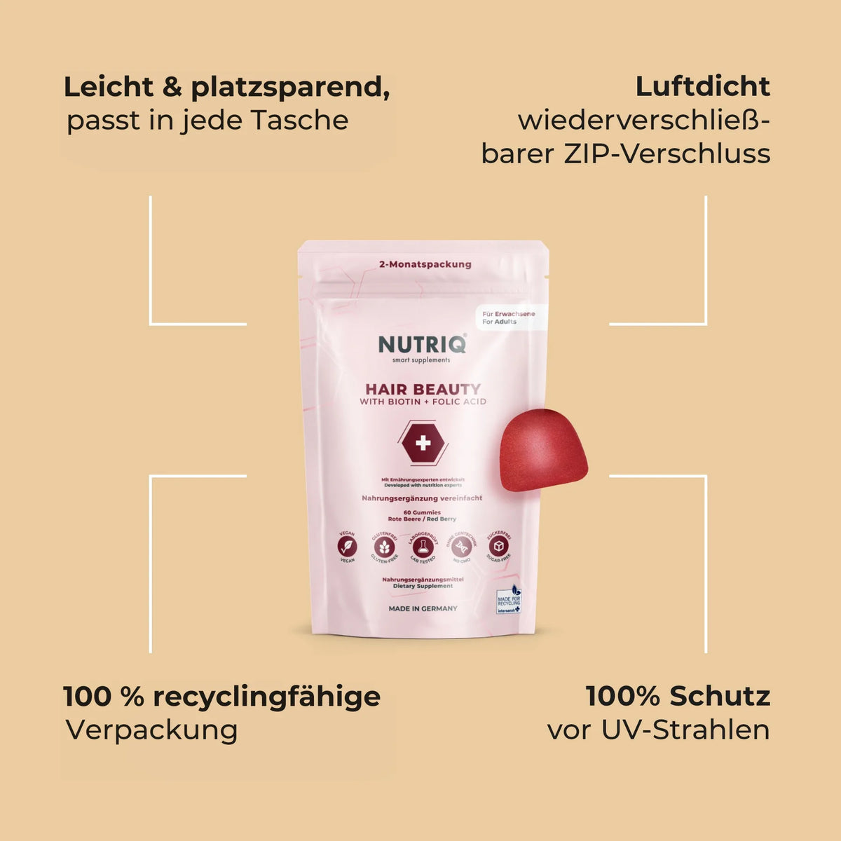 NUTRIQ Hair Beauty Gummies mit Biotin und Zink für Haarwachstum und gegen Haarausfall, Produktbild 6
