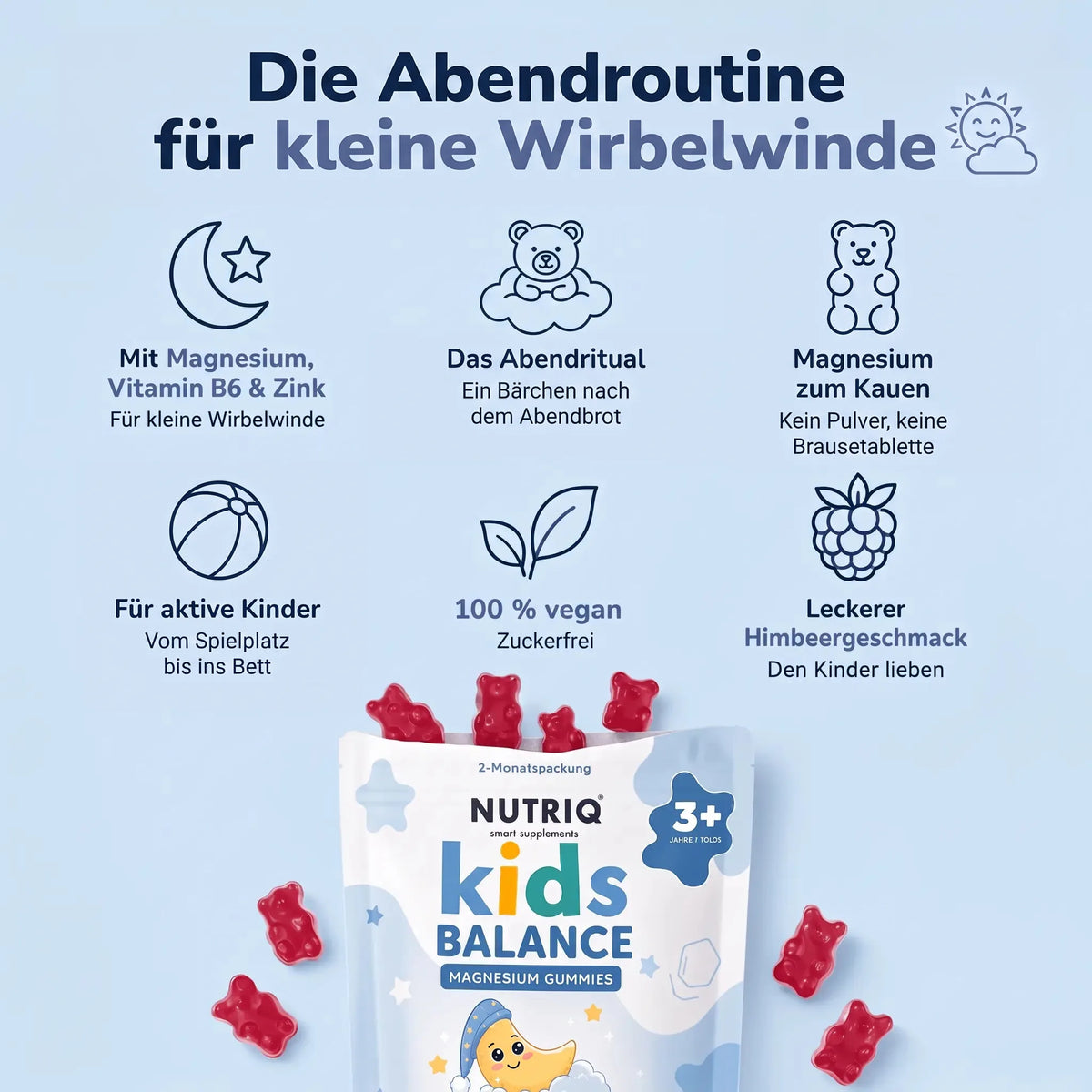 NUTRIQ Kids Balance Magnesium Gummies für besseren Schlaf und innere Ruhe bei Kindern, Produktbild 1