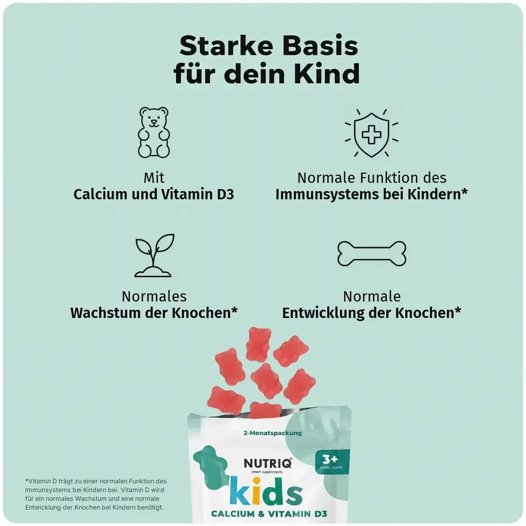 NUTRIQ Kids Calcium & Vitamin D3 Gummies für starke Knochen, Zähne und Wachstum bei Kindern, Produktbild 3