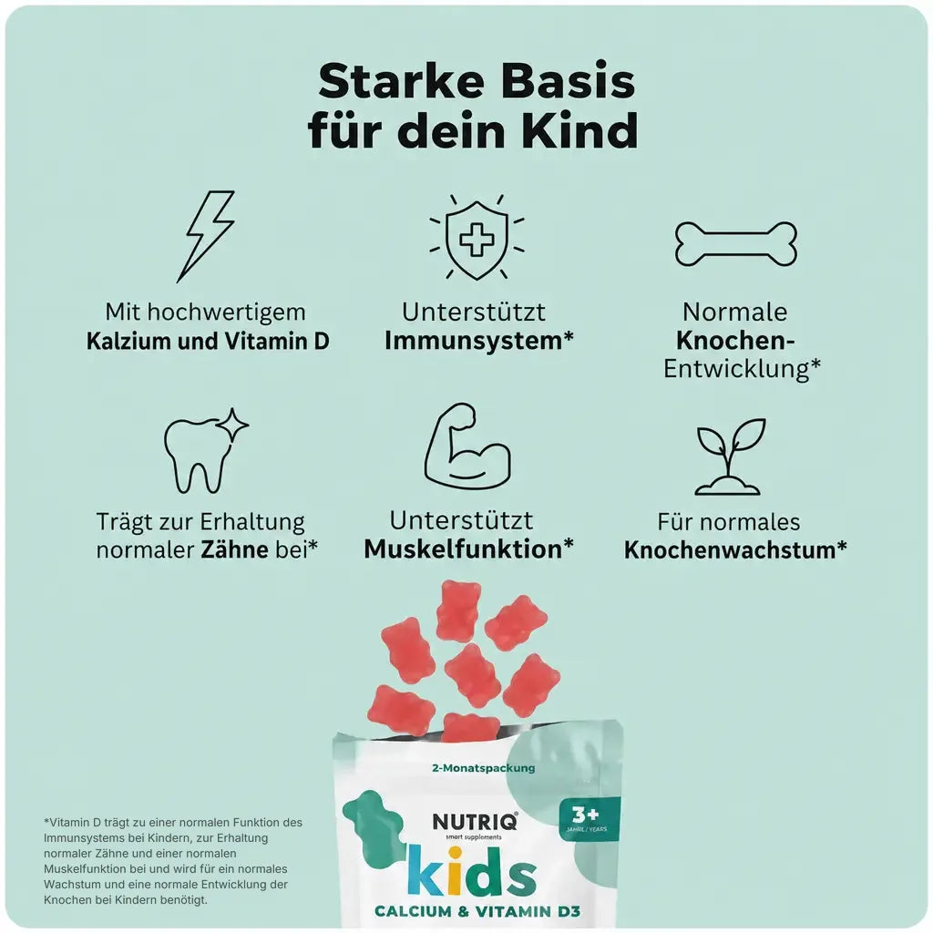 NUTRIQ Kids Calcium & Vitamin D3 Gummies für starke Knochen, Zähne und Wachstum bei Kindern, Produktbild 3