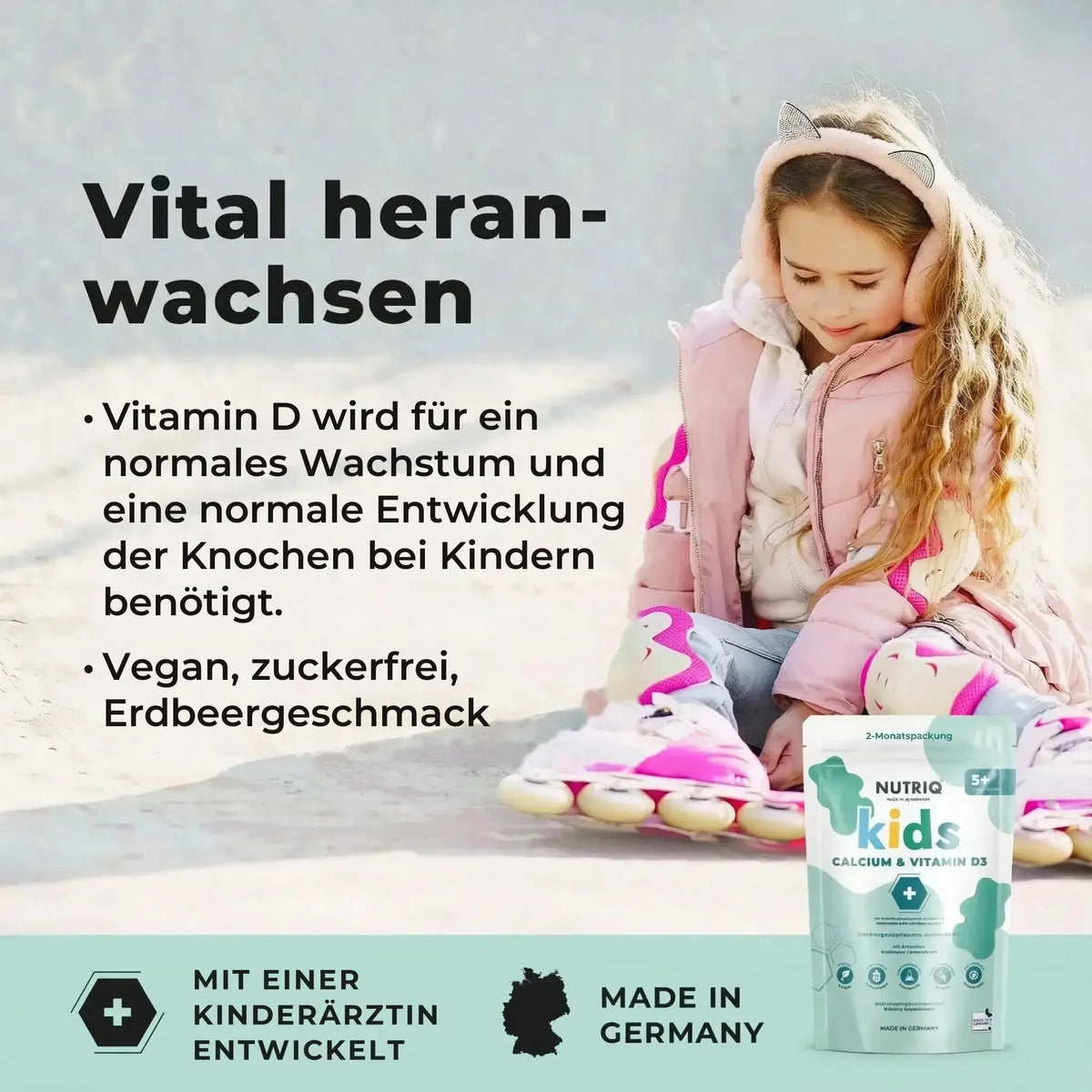 NUTRIQ Kids Calcium & Vitamin D3 Gummies für starke Knochen, Zähne und Wachstum bei Kindern, Produktbild 4