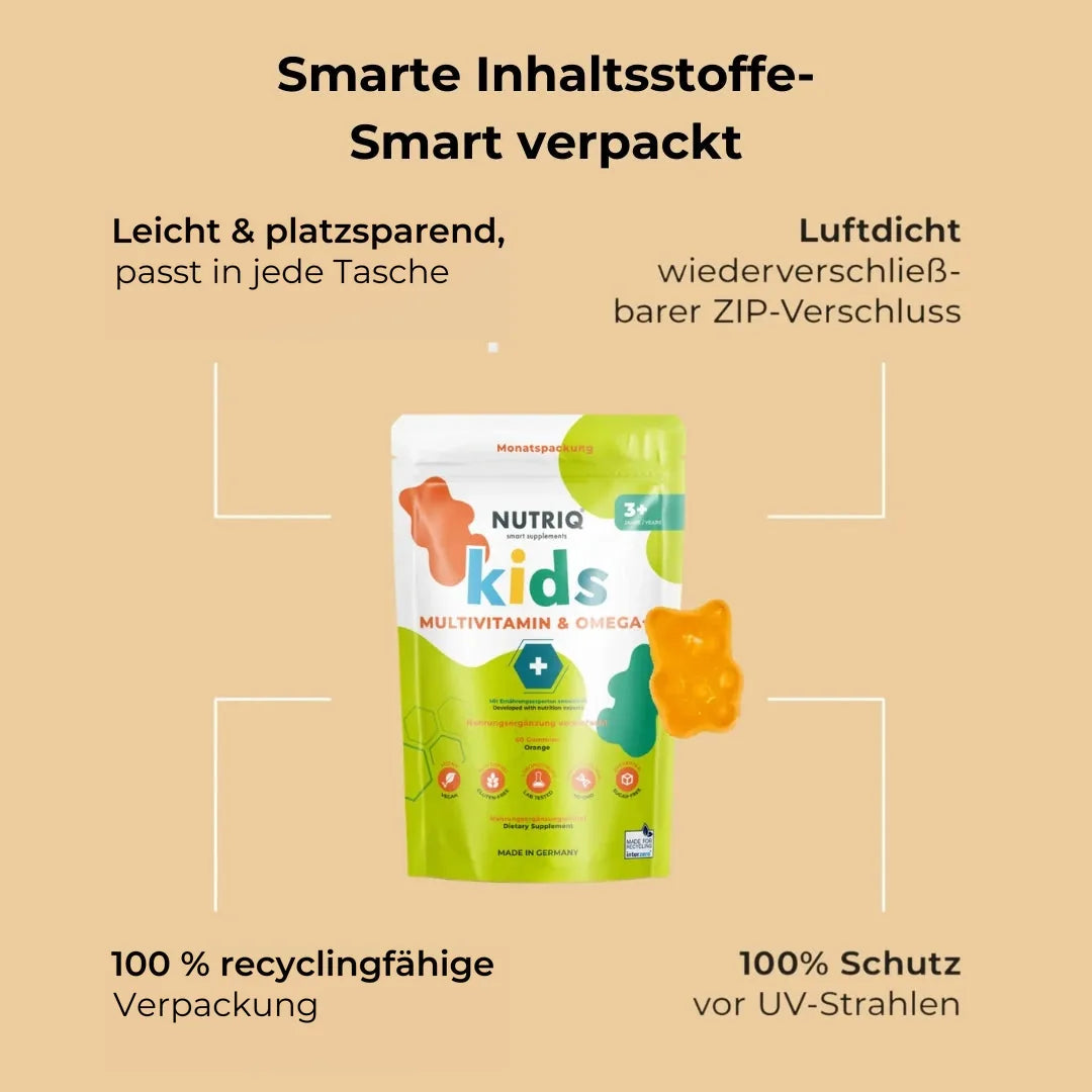 NUTRIQ Kids Multivitamin & Omega-3 Gummies für Konzentration, Immunsystem und Wachstum bei Kindern, Produktbild 11