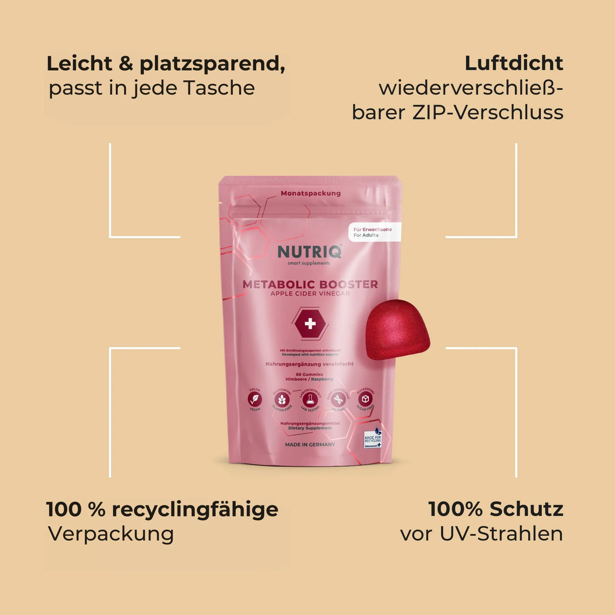 NUTRIQ Apfelessig Gummies (Metabolic Booster) für Stoffwechsel, Energie und gegen Heißhunger, Produktbild 10