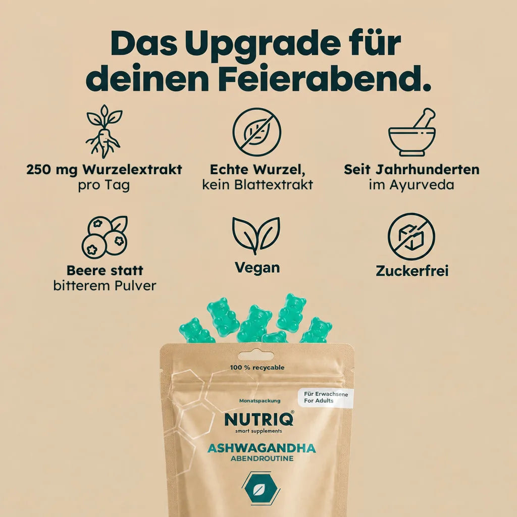 NUTRIQ Ashwagandha Gummies bei Stress, für Schlaf, innere Ruhe und die Abendroutine, Produktbild 2