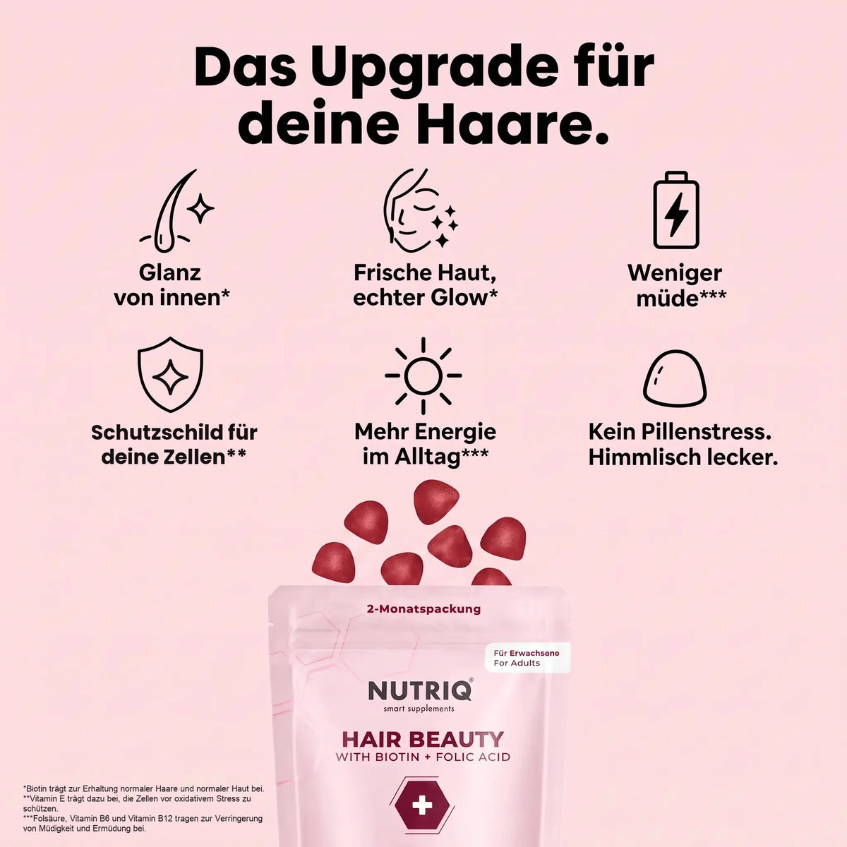 NUTRIQ Hair Beauty Gummies mit Biotin und Zink für Haarwachstum und gegen Haarausfall, Produktbild 4