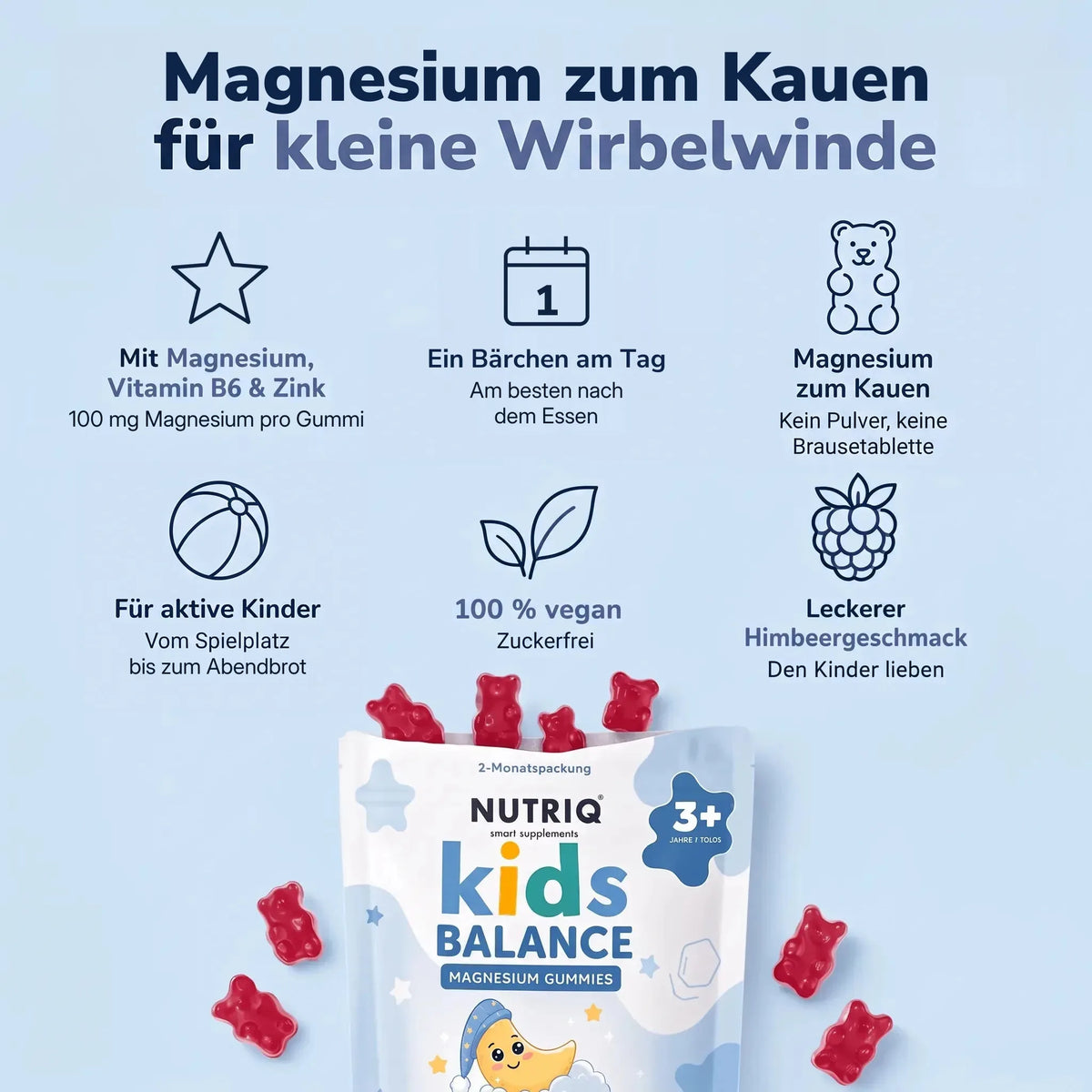 NUTRIQ Kids Balance Magnesium Gummies für besseren Schlaf und innere Ruhe bei Kindern, Produktbild 1