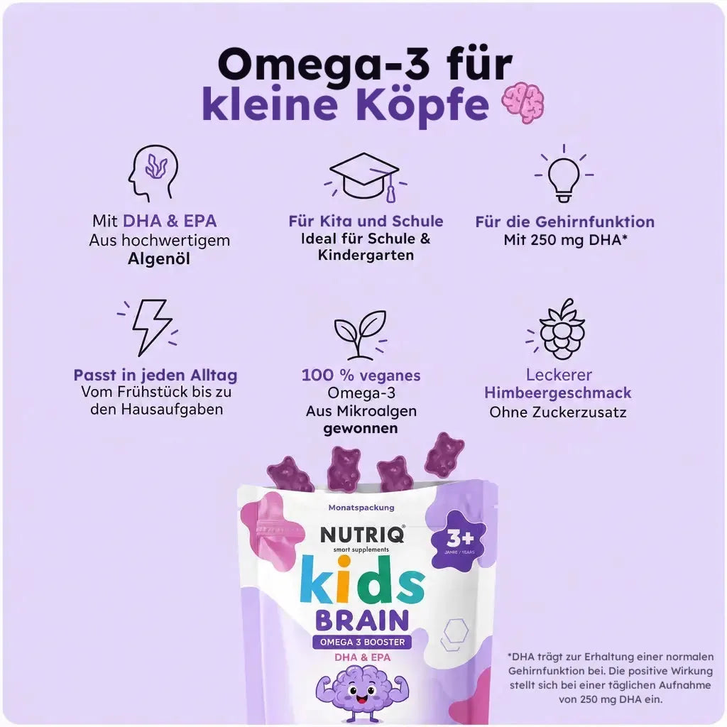 NUTRIQ Kids Brain Omega-3 Gummies (DHA & EPA) für Konzentration, Lernen und Fokus bei Kindern, Produktbild 2