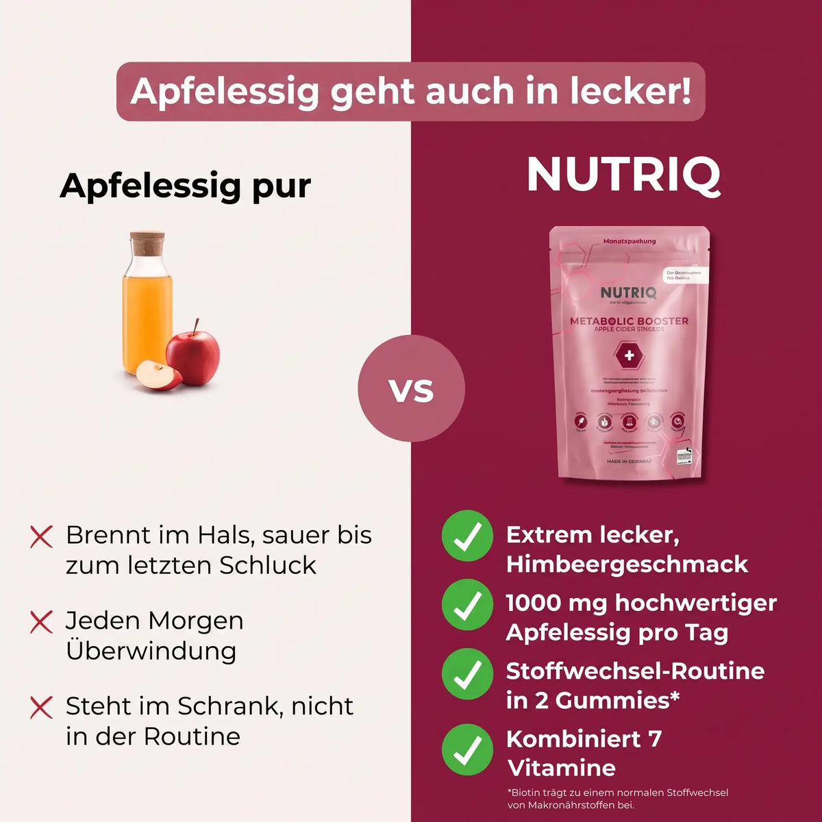 NUTRIQ Apfelessig Gummies (Metabolic Booster) für Stoffwechsel, Energie und gegen Heißhunger, Produktbild 6